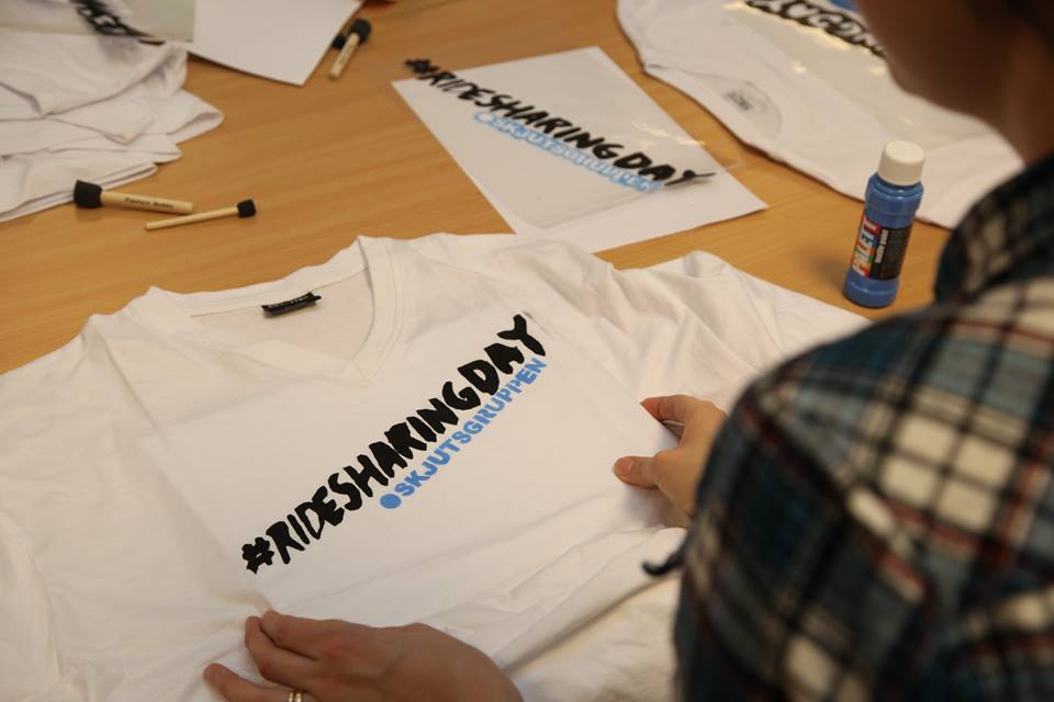 Making t-shirts for international ride sharing day