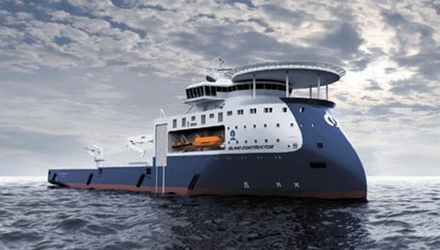Computer-image of the Ulstein X-BOW supply ship to be delivered in 2008.