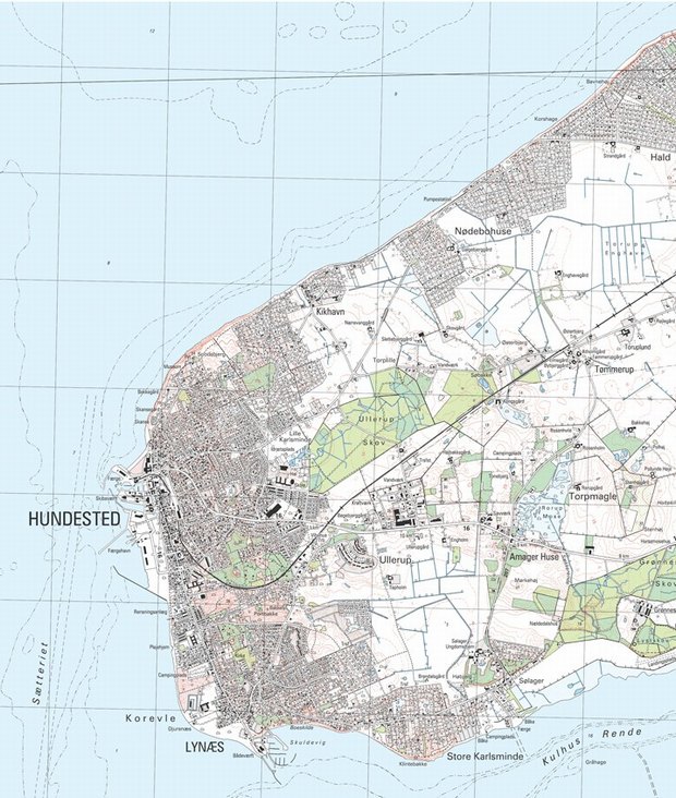 Hundested, Zealand, changed into summer-house country. This map is from 1994 and is provided by www.kms.dk 