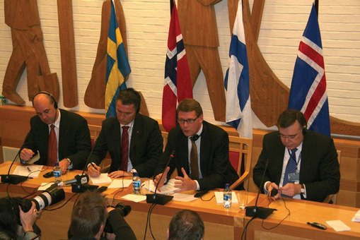 Nordic prime-ministers present in Oslo. From left: Fredrik Reinfeldt (Sweden), Jens Stoltenberg (Norway), Matti Vanhanen (Finland) and Geir H. Haarde (Iceland).