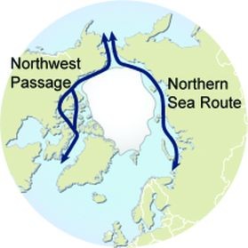 The two possible Artictic shipping routes.