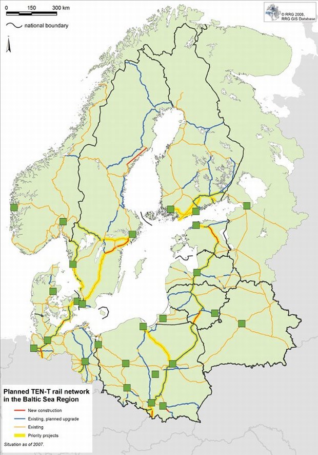 Planned TEN-T tail network in the Baltic Sea Region.