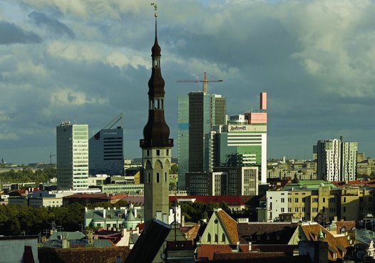 Harmony or conflict? In the foreground Tallinn’s old town showcasing the town hall tower. Behind it is the Maakri Quarter, the area defined as ‘most suitable’ for high-rise development in the city. Photo: Scanpix - Wojtek Buss 