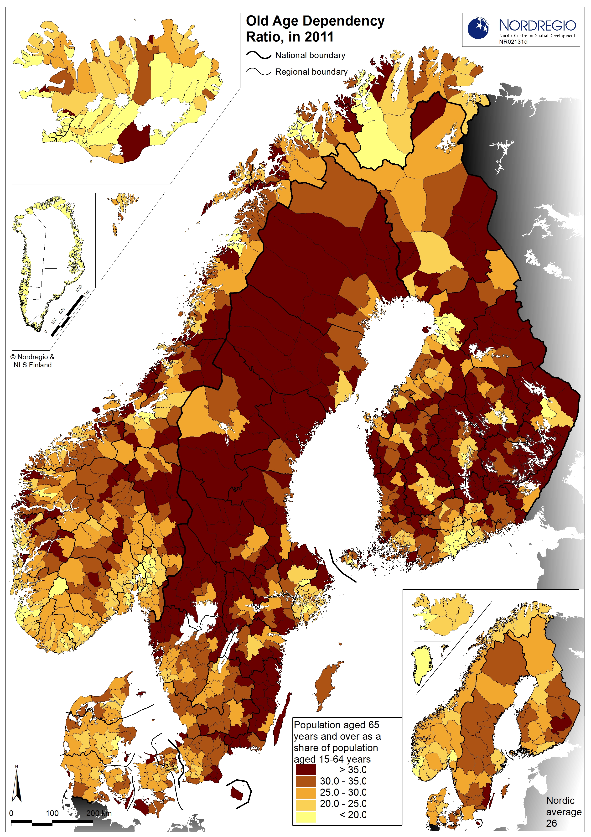 Map: Old age dependency ratio 2011